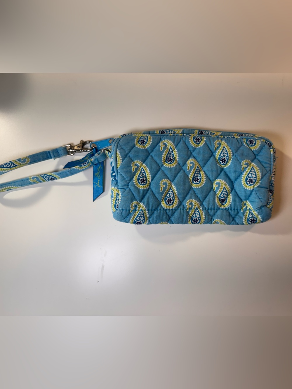Vera Bradley Blue Quilted Paisley Wristlet with Yellow Accents Bermuda Blue